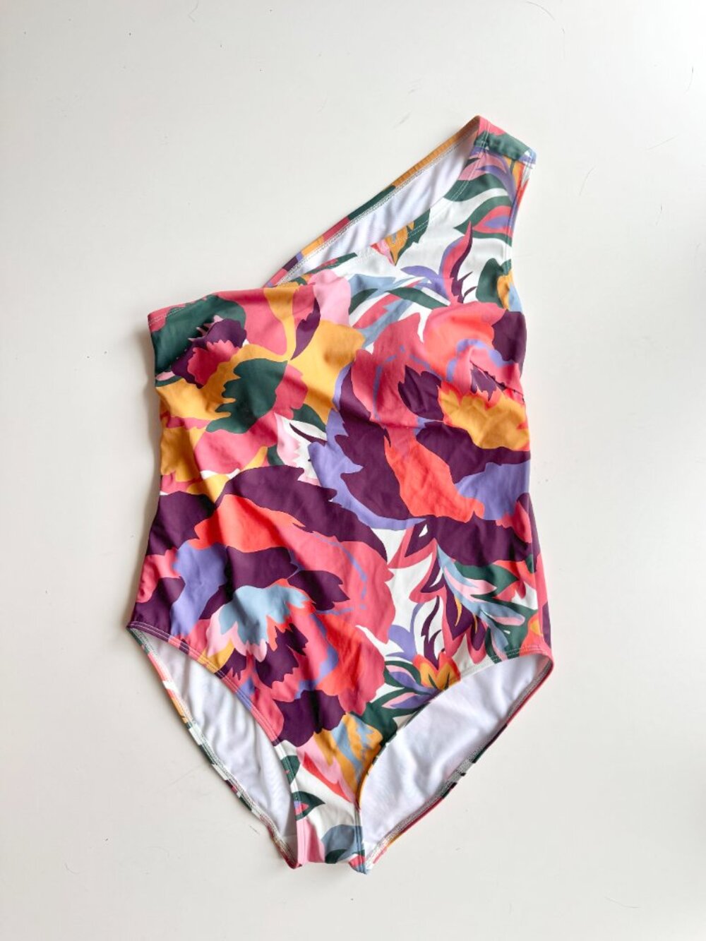 BODEN Sorrento Floral One Shoulder Cut-Out Back One Piece Swimsuit, Size 14 - Picture 2 of 8